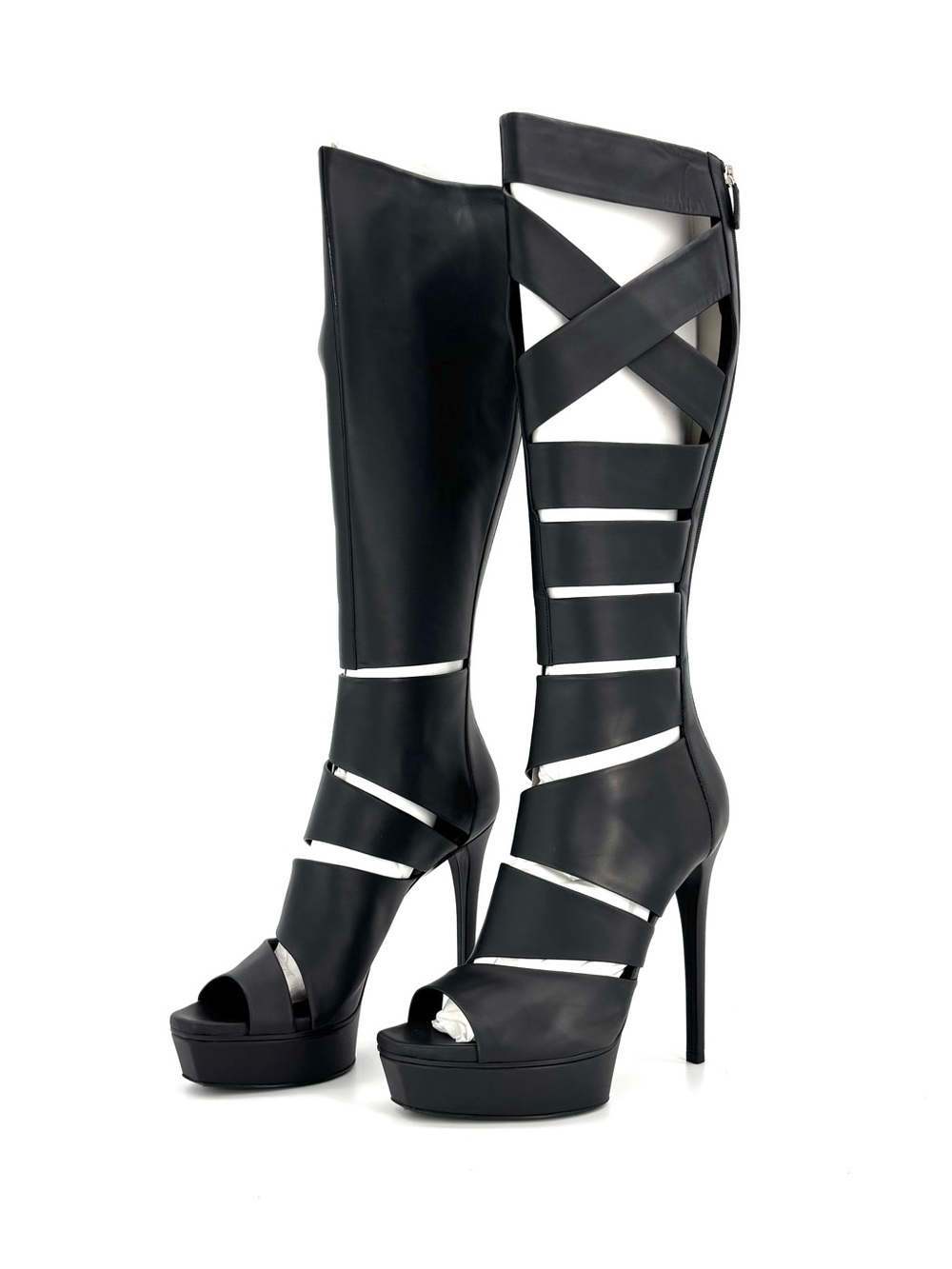 Gucci Retro Vintage SS2010 Helena Babylon Cutout Bondage Knee High Boots 38.5